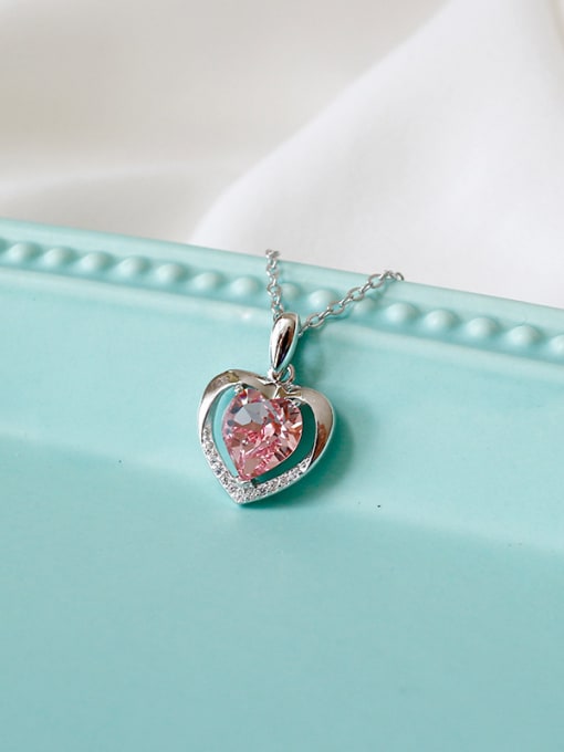 Pink Fashion Heart shaped Zircon Silver Necklace