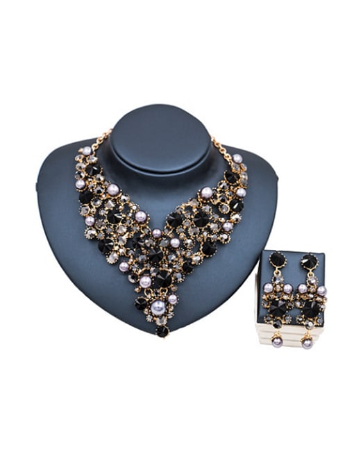 Black Pearl Glass Rhinestones Two Pieces Jewelry Set