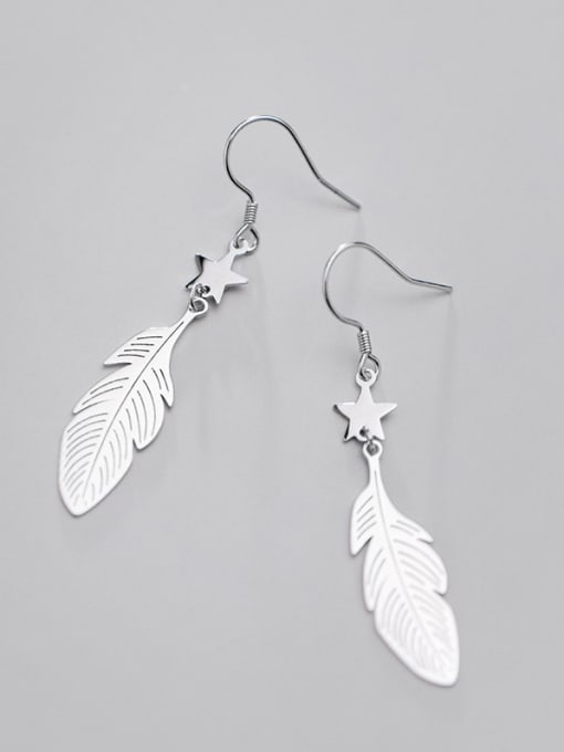 Rosh 925 Sterling Silver With Platinum Plated Simplistic Feather Hook Earrings 2