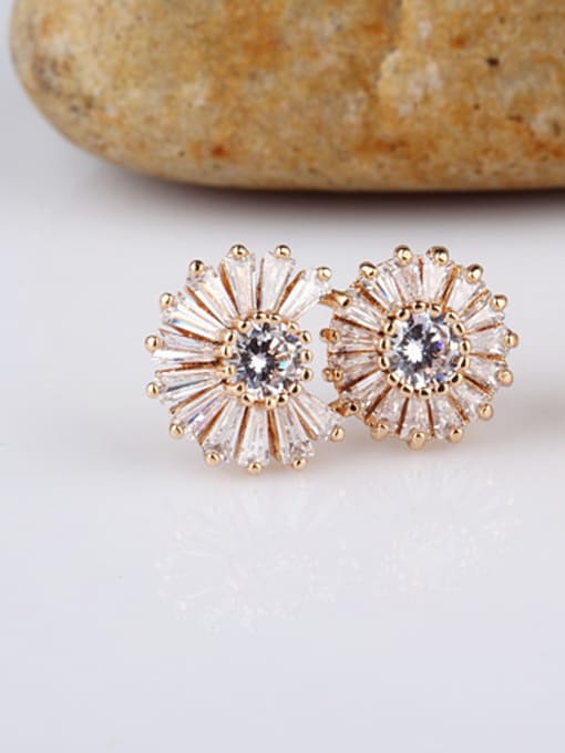 Qing Xing Sterling Silver Ear Needle Champagne Gold Plated Anti-allergic Double Circle Zircon stud Earring 0