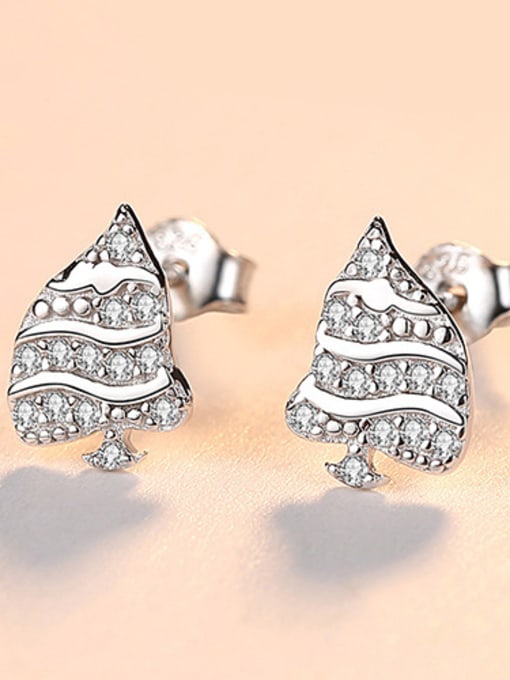 Platinum -17A11 925 Sterling Silver With  Cubic Zirconia Personality Christmas Tree Stud Earrings