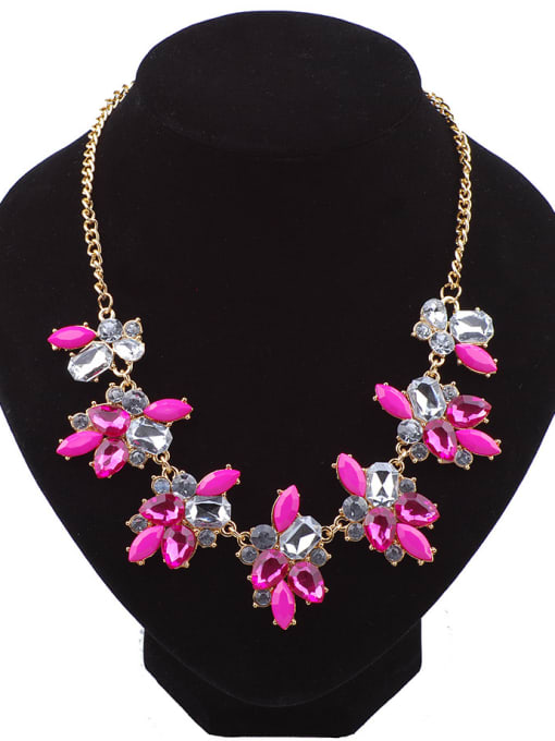 pink Fashion Geometrical Resin Flowery Pendant Rose Gold Plated Necklace