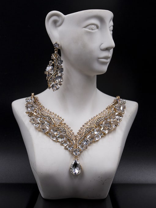 Lan Fu Exaggerated Irregular Glass Rhinestones Two Pieces Jewelry Set 1