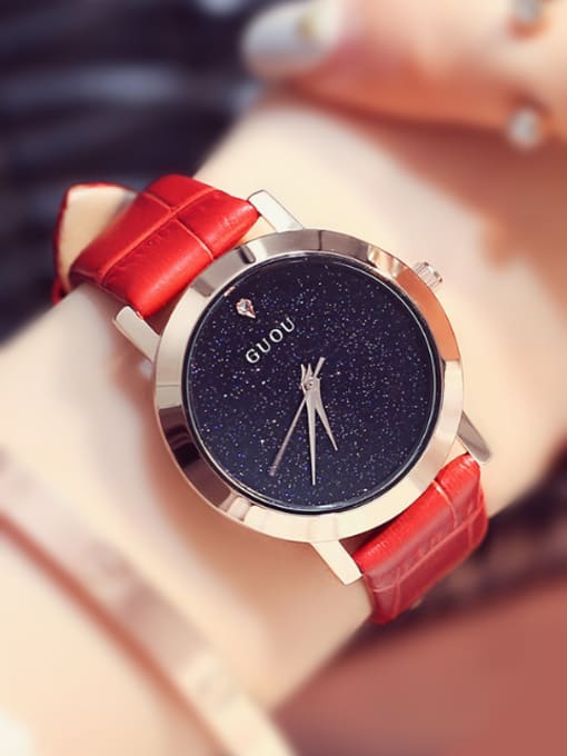Red 2018 GUOU Brand Simple Numberless Watch