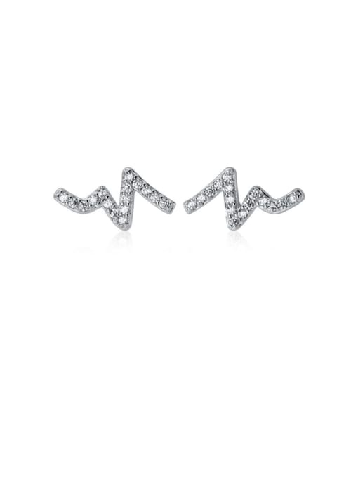 Rosh 925 Sterling Silver With Platinum Plated Simplistic WaveLine Stud Earrings 0