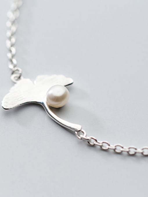 white All-match Adjustable Leaf Shaped Pearl S925 Silver Bracelet