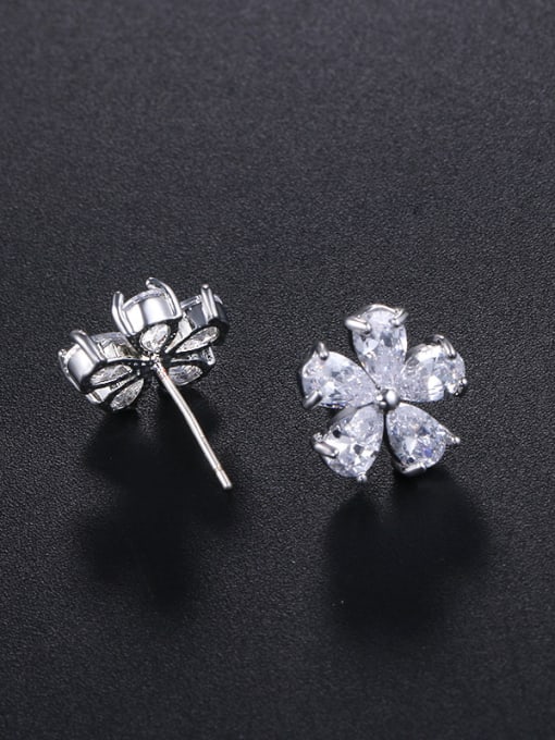 Mo Hai Copper With Platinum Plated Simplistic Flower Stud Earrings 3