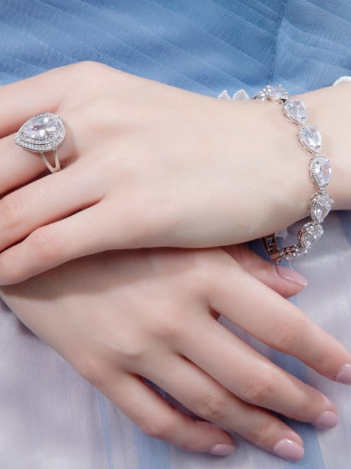 L.WIN Luxury Shine  AAA Zircon Necklace Earrings Bracelet ring 4 Piece jewelry set 2