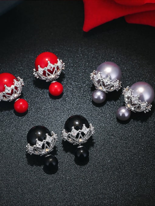 ALI Simple double-sided snowflake imitation pearl earrings red black and white three colors optional 1