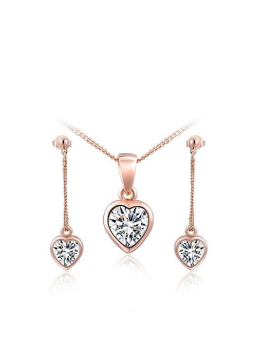 Ronaldo Alloy Rose Gold Plated Fashion AAA Zircon Heart Two Pieces Jewelry Set 0