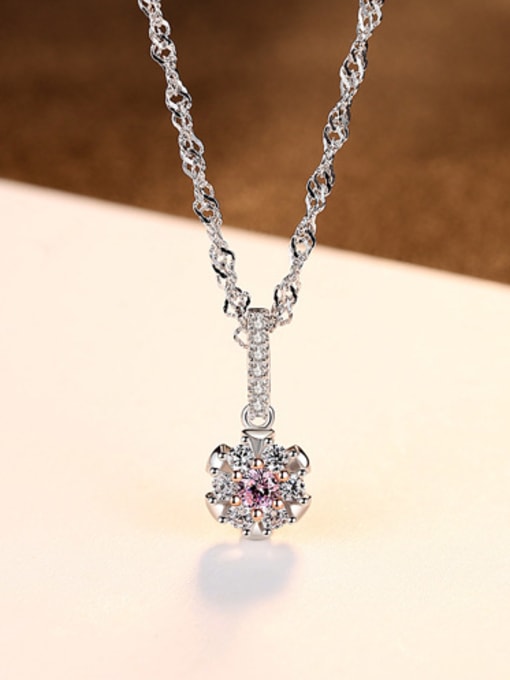 Platinum -15D06 925 Sterling Silver With Platinum Plated Simplistic Flower Necklaces