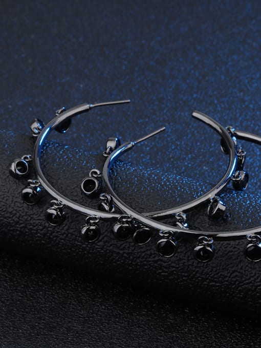 Black Copper With  Cubic Zirconia Trendy Round Hoop Earrings