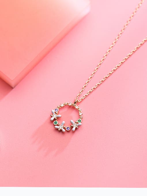 Rosh S925 Silver Necklace lady wind temperament sweet garland Necklace personality circle flower clavicle chain female D4213 2