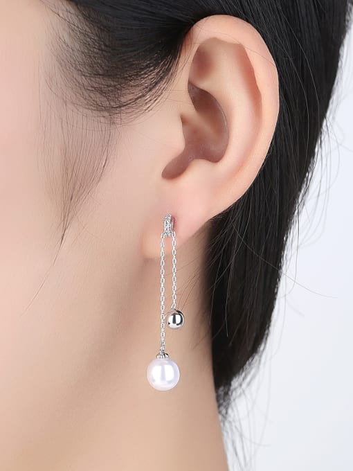 BLING SU Copper With artificial pearl Simplistic Ball Drop Earrings 1