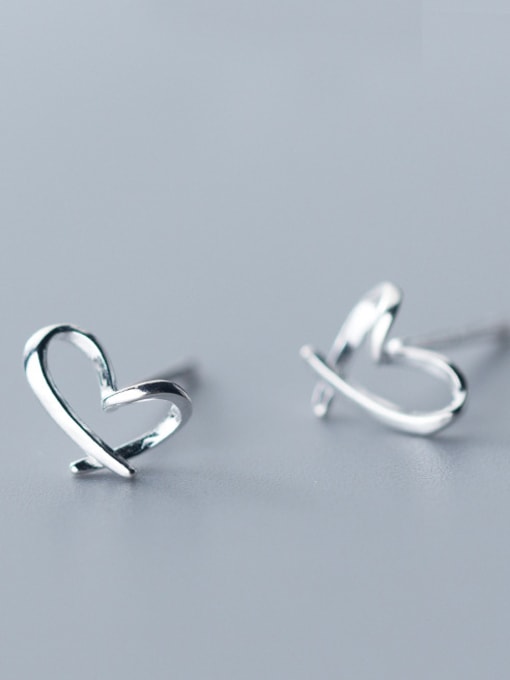 Rosh 925 Sterling Silver With Glossy Cute Heart Stud Earrings 3