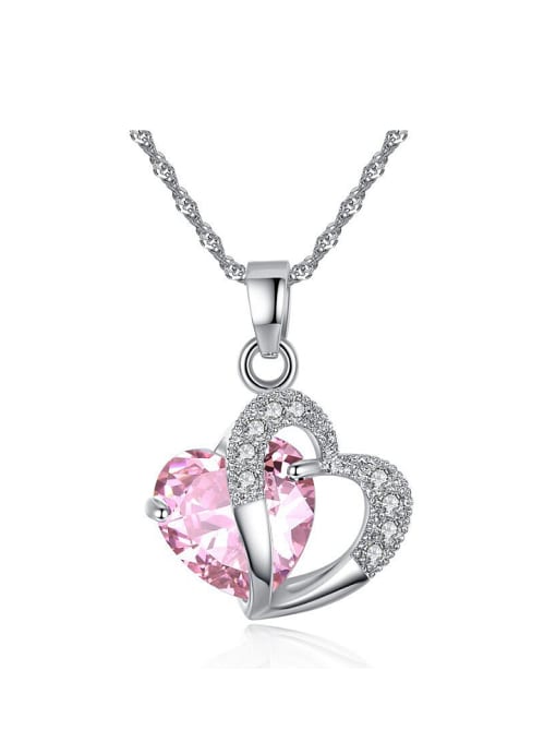 RANSSI Fashion Heart Zircon Pendant Copper Necklace 0