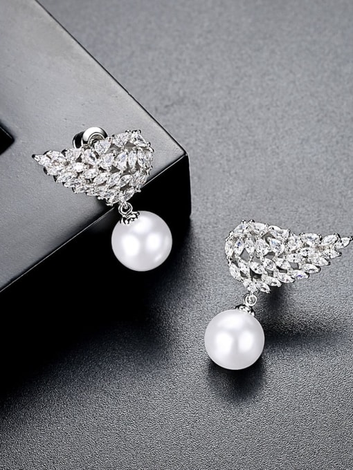 BLING SU Fashion AAA zircon wings imitation pearl new Earrings 2