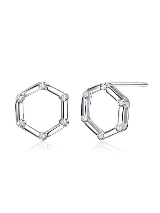 One Silver Trendy Hexagon Shaped stud Earring 0