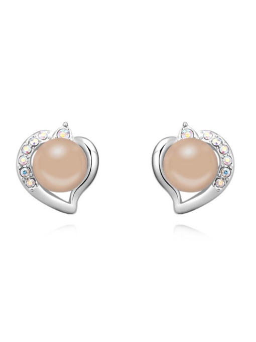 QIANZI Fashion Imitation Pearl Crystals Heart Alloy Stud Earrings 0