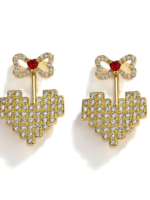 ALI Copper With Gold Plated Fashion Bowknot  Heart-shaped Cluster Earrings