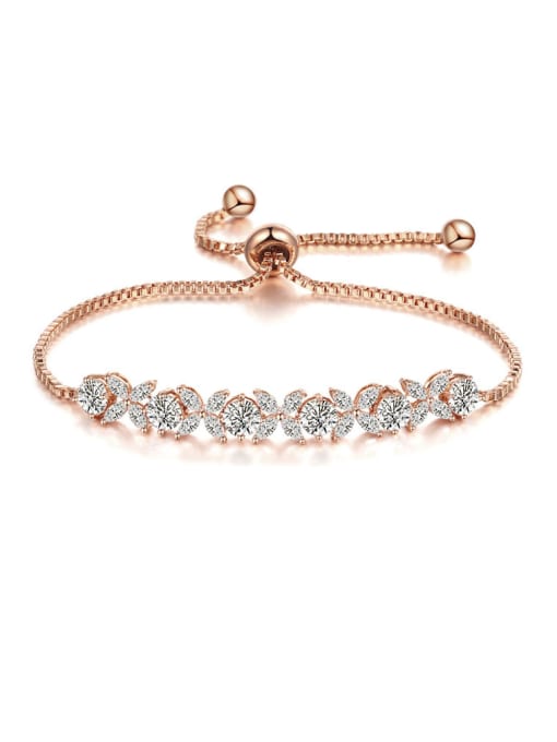 Rose Gold Copper With  Cubic Zirconia  Personality Leaf adjustable Bracelets