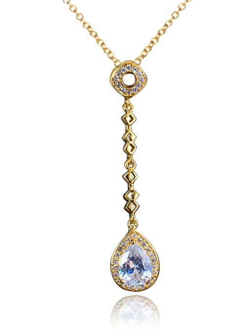 Gold Fashion Water Drop Shaped Zircon Women Necklace