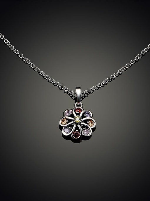 Platinum Vintage Colorful Flower Shaped Rhinestone Necklace