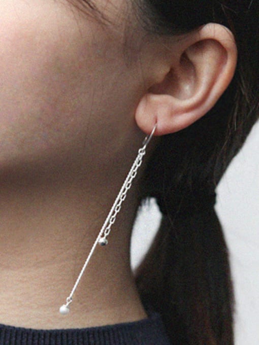 DAKA Asymmetrical style Slim Chain Silver Drop Earrings 1