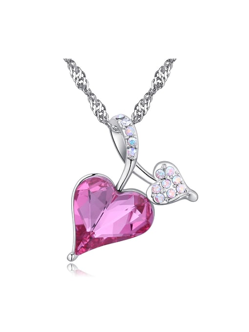 QIANZI Fashion Double Heart austrian Crystals Pendant Alloy Necklace 0