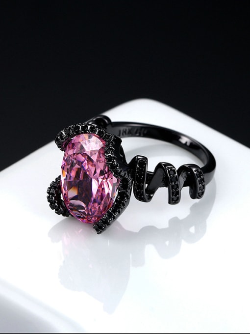 Ronaldo Pink Oval Shaped Zircon Black Gun Plated Ring 1