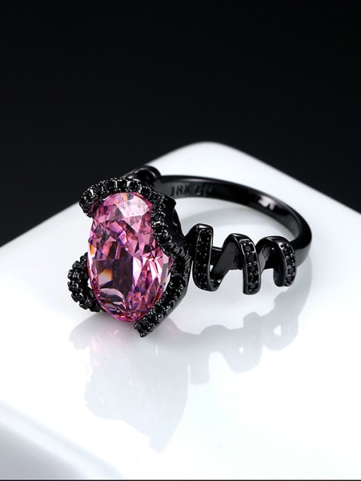 pink Pink Oval Shaped Zircon Black Gun Plated Ring