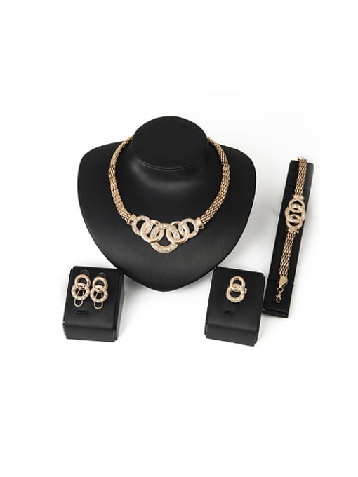 BESTIE Alloy Imitation-gold Plated Fashion Rhinestone Interlocked Rings Four Pieces Jewelry Set 0