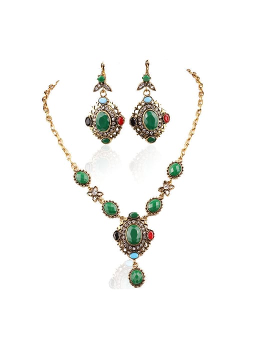Gujin Ethnic style Oval Resin stones Alloy Two Pieces Jewelry Set 0