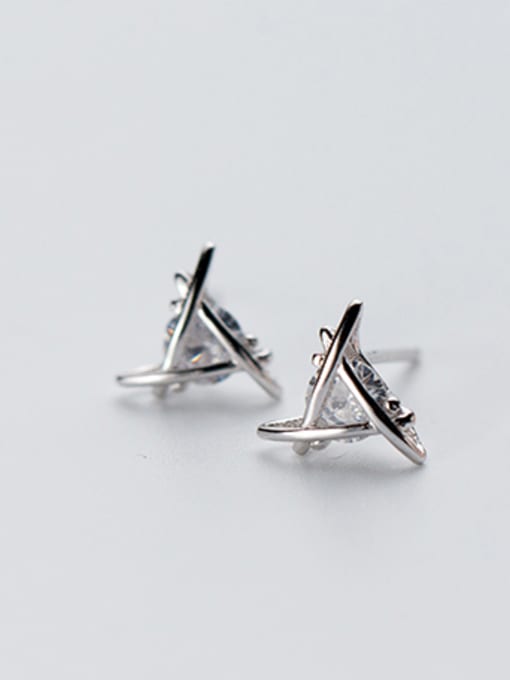 Silver Shimmering Rose Gold Plated Triangle Shaped Rhinestone Stud Earrings