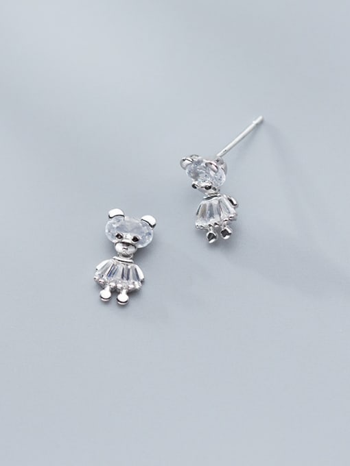 Rosh 925 Sterling Silver With Platinum Plated Cute Bear Stud Earrings 2
