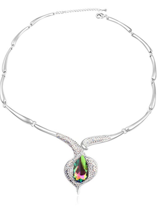 multi-color Fashion austrian Crystals Heart Pendant Alloy Necklace
