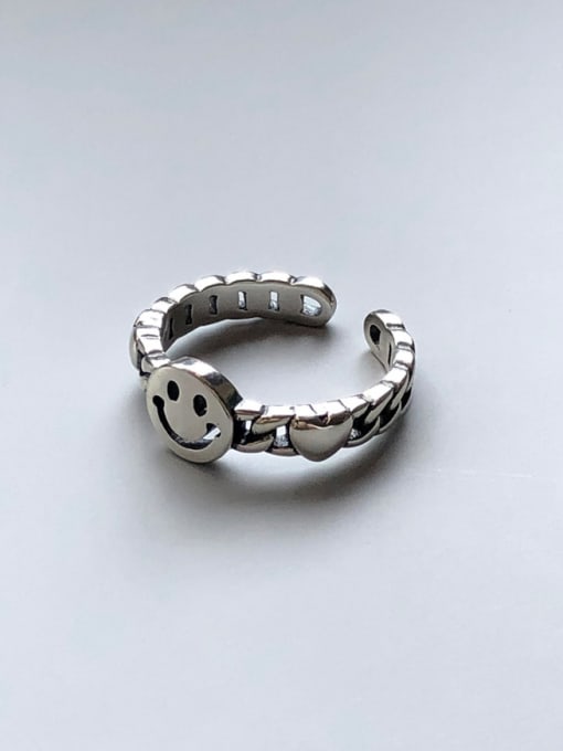 Boomer Cat 925 Sterling Silver With Antique Silver Plated  Round Smiley Face Free Size  Rings 2