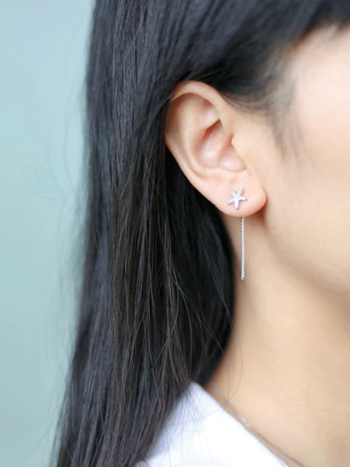 Rosh S925 Silver Sweet  zircon Star Stud threader earring 2