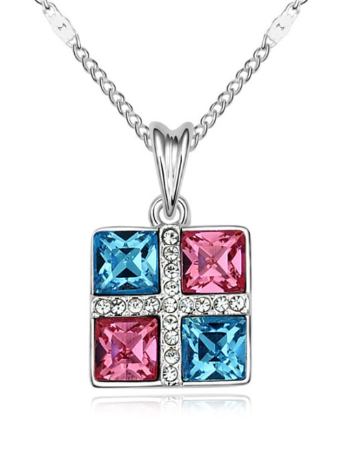 double color Fashion Square austrian Crystals Pendant Alloy Necklace