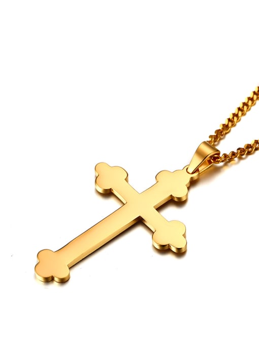 Golden All-match Gold Plated Cross Shaped Titanium Pendant