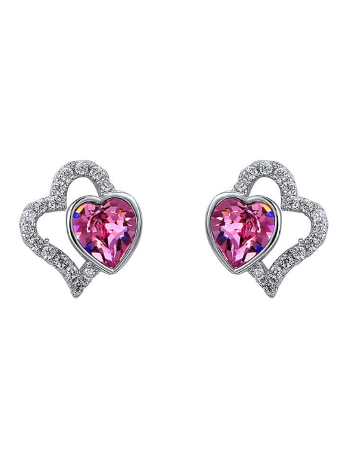 Purple Copper Alloy White Gold Plated Fashion Heart Crystal stud Earring