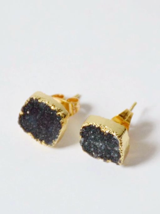 Black Tiny Square Natural Crystal Gold Plated Stud Earrings