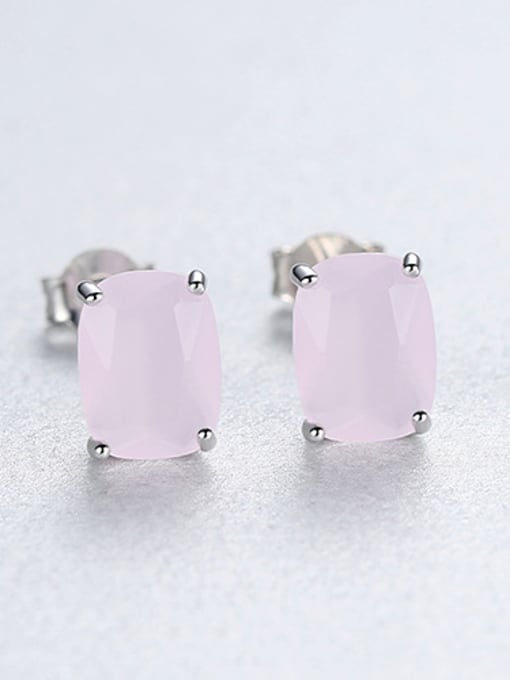 pink 925 Sterling Silver With Platinum Plated Simplistic Square Stud Earrings