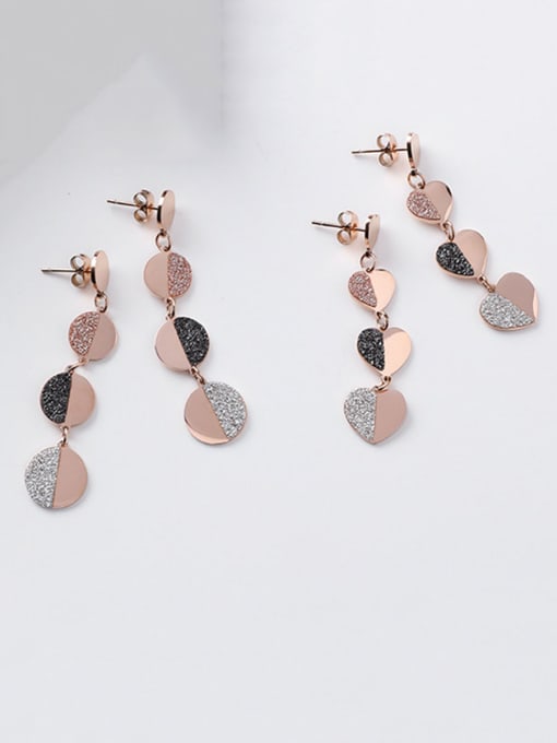 Girlhood Stainless Steel With Rose Gold Plated Simplistic Round Heart Drop Earrings 2