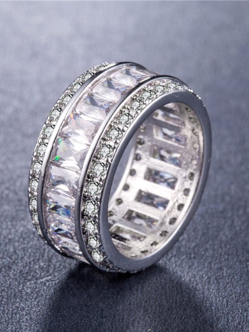 Silvery white Copper With 18k White Gold Plated Cubic Zirconia Trendy Cocktail Rings