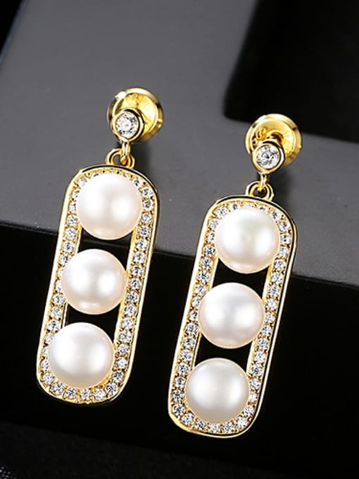 White Sterling Silver Plated 18K Gold Natural Freshwater Pearl Earrings