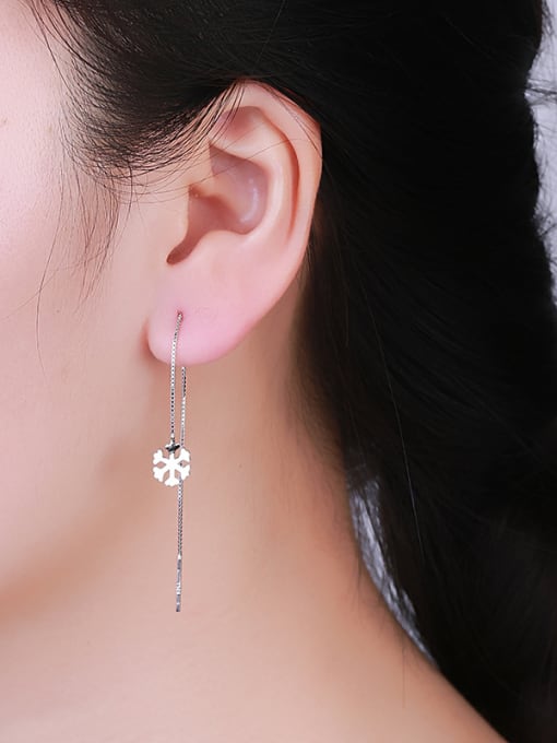 One Silver Women Exquisite Snowflake Line Earrings 1