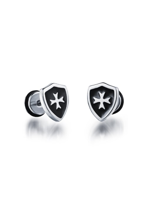 white Tiny Shield Cross Titanium Stud Earrings
