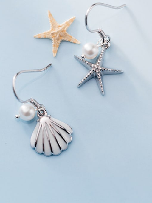 Rosh 925 Sterling Silver With Artificial Pearl Fashion Starfish seashell Hook Earrings 1