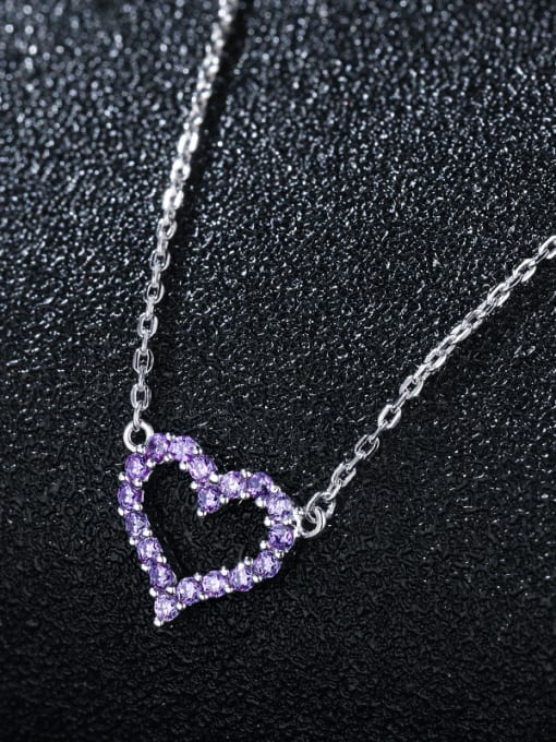 UNIENO 925 Sterling Silver With Cubic Zirconia Simplistic Heart Necklaces 1
